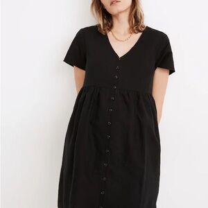 Madewell Black V-Neck Button Front Mini Dress